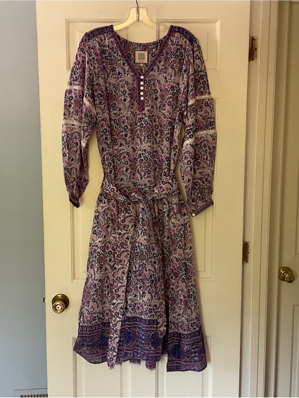 Bell By Alicia Bell Silk Blend Midi Dress Purple Floral XL NWT Cottagecore